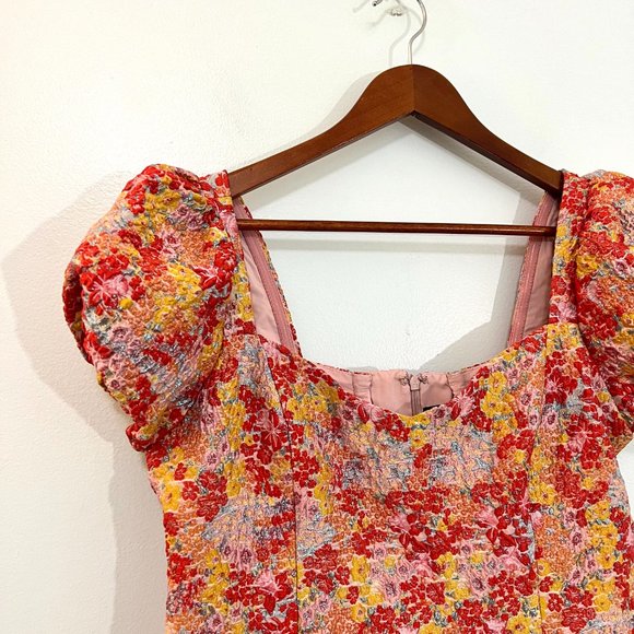 NWT Lulu's Floral Sweetest Essence Jacquard Puff Sleeve Metallic Mini Dress XL - Picture 8 of 12